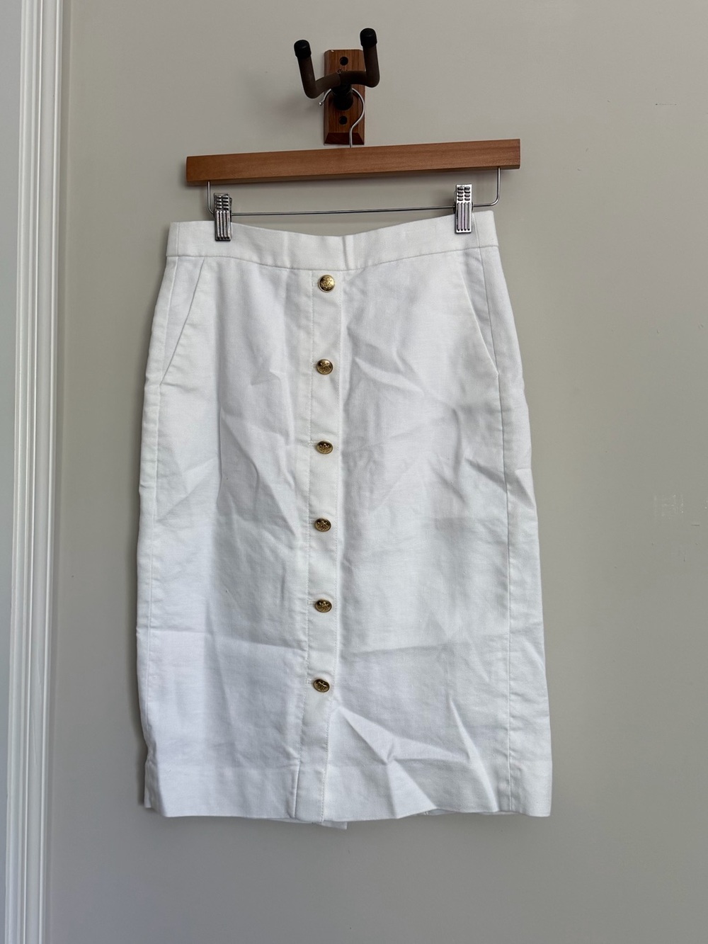 J Crews Women’s White Button-Front Midi Skirt